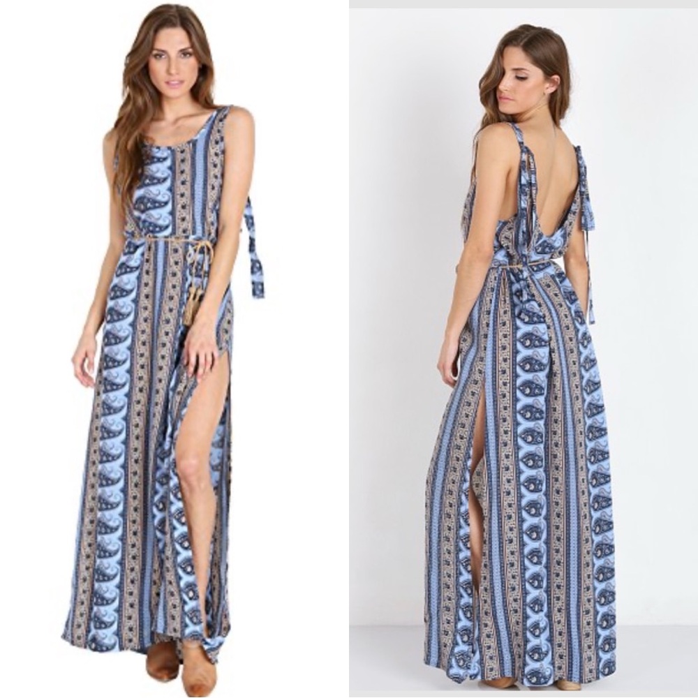 Like New Faithfull the Brand Boho Formentera Maxi Dress Lululemon Blue Sz S